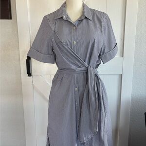 Blue Midi Wrap Dress with Cuffed Sleeves